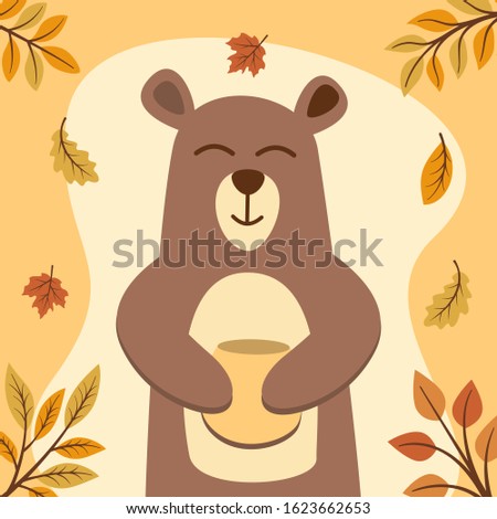 autumn bear in simple flat style vector