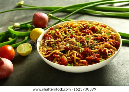 Thailand foods background- spicy fried chicken noodles
