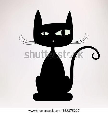 Black silhouette of freaky cat. Vector illustration.