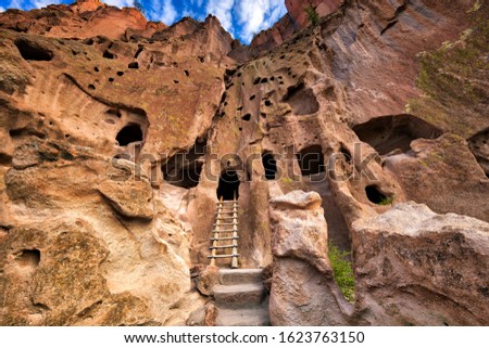 Cliff Dwellings  in Bandelier National Monument. Royalty-Free Stock Photo #1623763150