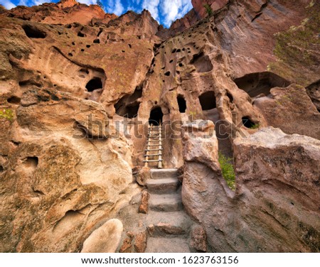 Cliff Dwellings  in Bandelier National Monument. Royalty-Free Stock Photo #1623763156
