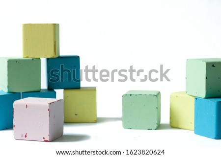 Color wood block on white background.