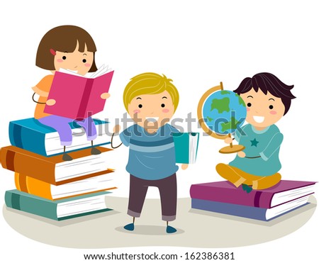 Illustration of Kids Reading Books