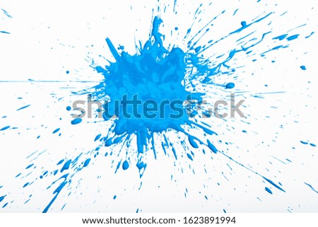 Blot and splashes of blue paint isolated on white background
