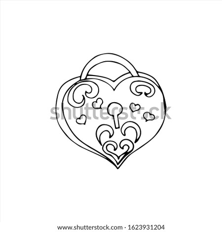 Hand-drawn wedding castle for newlyweds. Castle of love - a romantic tradition of the newlyweds 
drawn by black thin contour lines on a white background. Vector stock illustration.