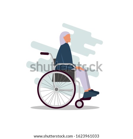 Young disabled female character sitting in a wheelchair. Disability. Daily life. Flat editable vector illustration, clip art