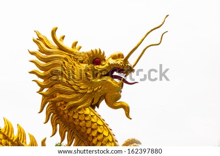 Head of golden dragon isolate on white background