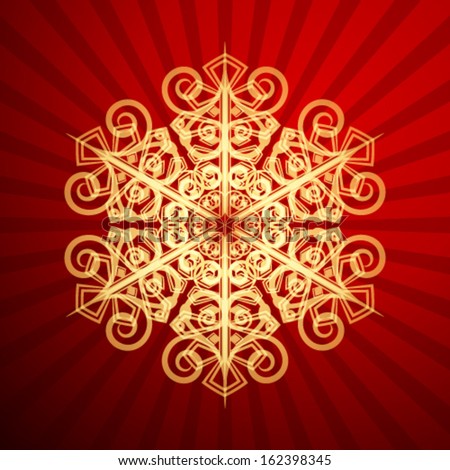 Red Christmas backdrop with christmas snowflake, vector illustration.