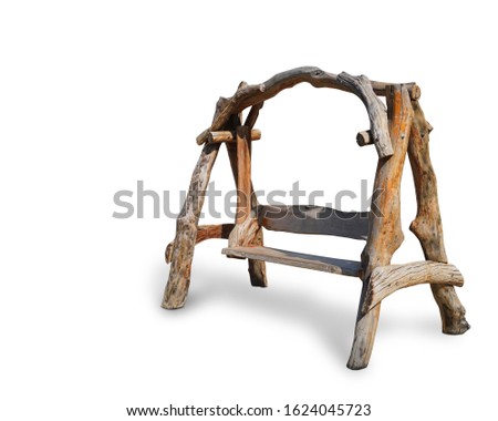 Beautiful antique Wooden swing chair on white background, object, vintage, copy space