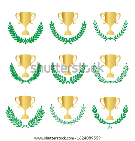 Green Realistic Set of Circular Laurel, crown drawing award, achievement, heraldry.