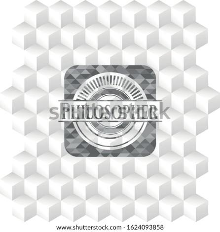 Philosopher grey badge with geometric cube white background