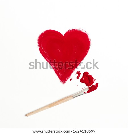 Hand drawn red heart with paintbrush. Valentine`s Day, love, heart concept.