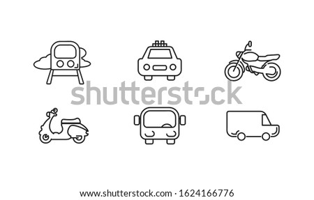 transportation icon set with car, bus, motorcycle, railway vector icons