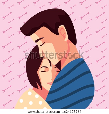 Woman and man couple hugging design of love passion romantic valentines day wedding decoration and marriage theme Vector illustration