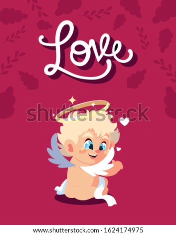 Cupid cartoon and leaves design of love passion romantic valentines day wedding decoration and marriage theme Vector illustration