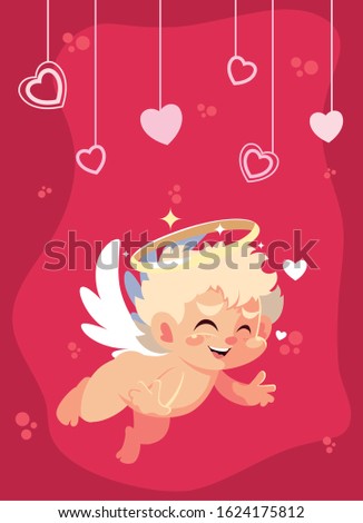 Cupid cartoon and hearts design of love passion romantic valentines day wedding decoration and marriage theme Vector illustration