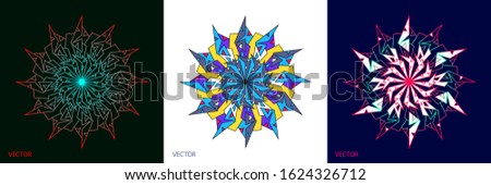 Creative abstract of Mandala ornamental circle with geometry shapes in colorful and gradient. 3 set of cards vector illustration design.