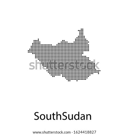 Vector illustration of a geographical map of South Sudan with dots