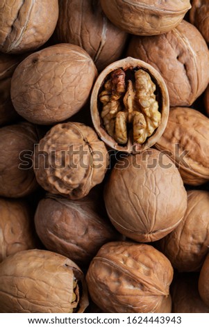 walnuts macro background texture of an open-shell nuts Royalty-Free Stock Photo #1624443943