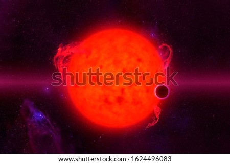 Red hot star. Elements of this image were furnished by NASA. Royalty-Free Stock Photo #1624496083