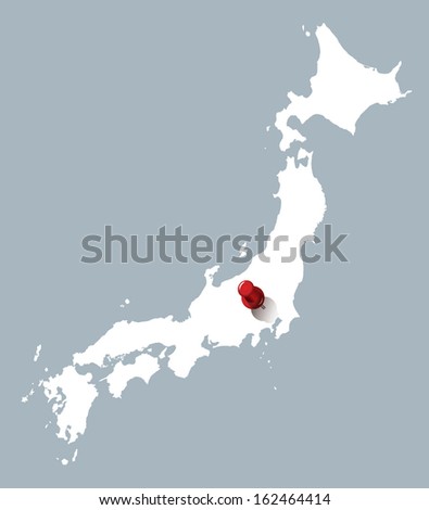 white map of Japan with red push pin