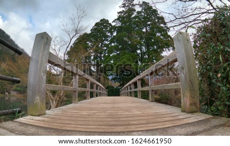 Wooden bridge at the park in japan