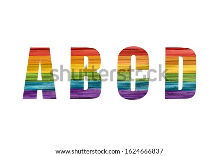 rainbow font Alphabet a, b, c, d made of Popsicle sticks