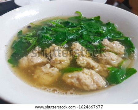 Vegetable gourd soup with minced pork, Easy homemade food. Royalty-Free Stock Photo #1624667677