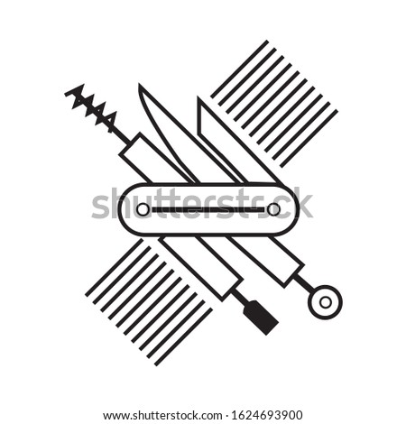 Folding knife flat icon vector; Folding army knife; multi-tool instrument sign vector
