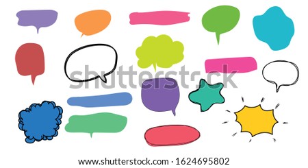 Set of colorful speech bubbles. Hand draw doodle with dialog words, Pastel color abstract background. - Vector icon