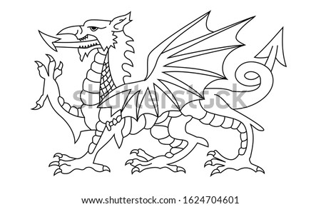 dragon outline. black and white wales flag. proportion 3:5 Royalty-Free Stock Photo #1624704601