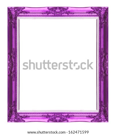 Old antique Purple picture frame wall, wallpaper, decorative objects isolated white background.