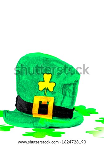 St. Patrick's hat on a white background. St.Patrick 's Day. Place for text. Holiday.