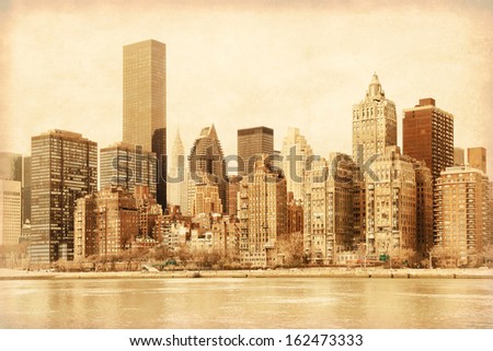 Old style photo of lower Manhattan in New York.