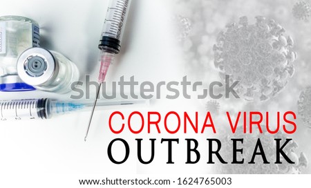 Medical Concept of composite photo of Corona Virus Outbreak(novel Coronavirus 2019 disease,COVID-19,nCoV) with syringe and illustrative of virus in background Royalty-Free Stock Photo #1624765003