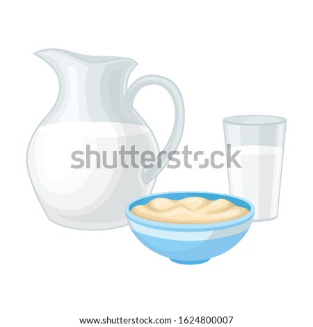 Dairy Products Isolated on White Background Vector Illustration. Food for Good Brain Function