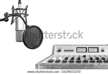 background with Professional microphone and sound mixer