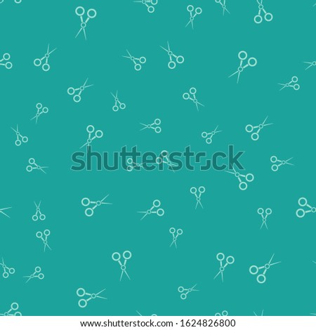 Green Scissors hairdresser icon isolated seamless pattern on green background. Hairdresser, fashion salon and barber sign. Barbershop symbol.  Vector Illustration