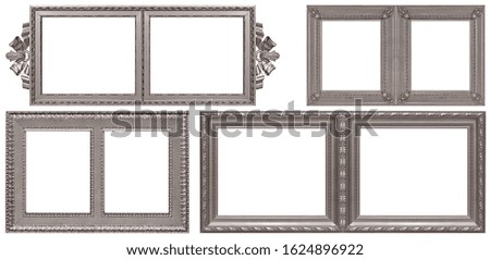Double silver frame (diptych) for paintings, mirrors or photos isolated on white background