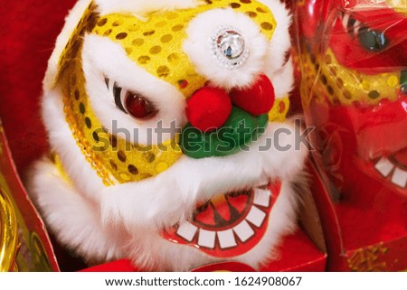 Close up of Chinese lion dance head for Chinese new year
