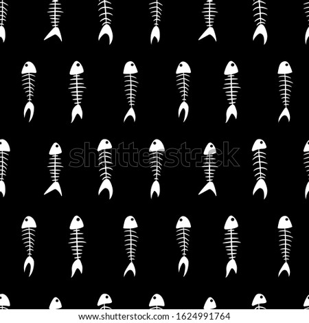 seamless black and white pattern with fish skeletons. concept of magic, mysticism and voodoo. for fabric, cards, prints, wallpapers