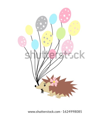 hedgehog balloons illustration nursery kawaii poster