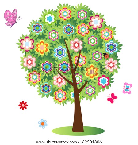 flowering tree - illustration, vector 