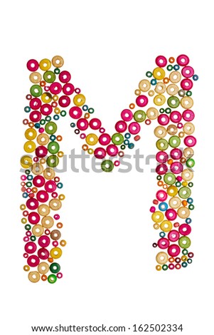 Letter M made of wooden beads