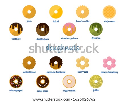   simple vector illustration set of various donuts.