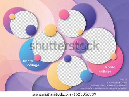 Template for photo collage or infographic in modern style. Frames for clipping masks are in the vector file. Template for a photo album with circle shapes frames and gradient