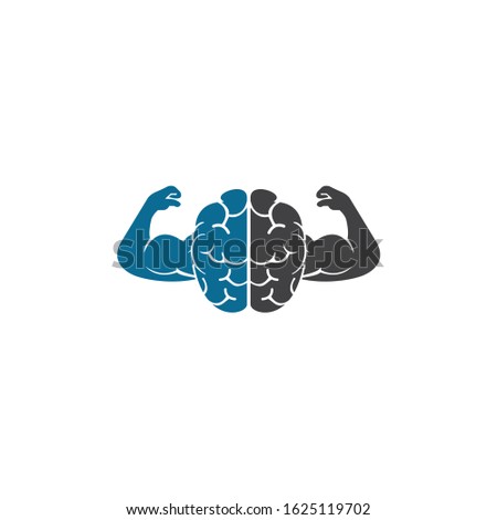 Strong brain vector logo design. Brain with strong double biceps. Royalty-Free Stock Photo #1625119702