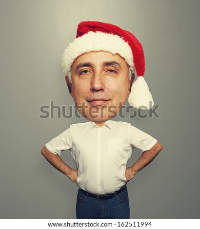 funny picture of smiley santa man over dark background