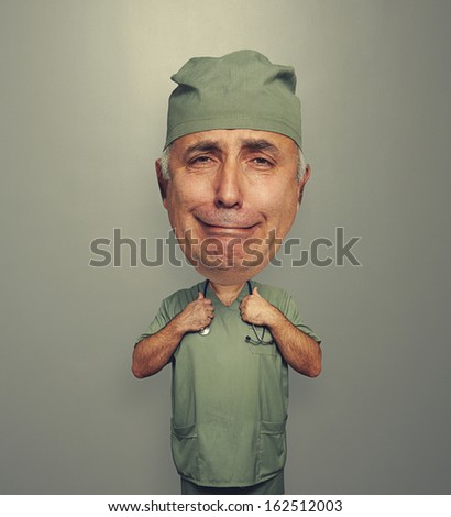 funny bighead sad doctor over dark background