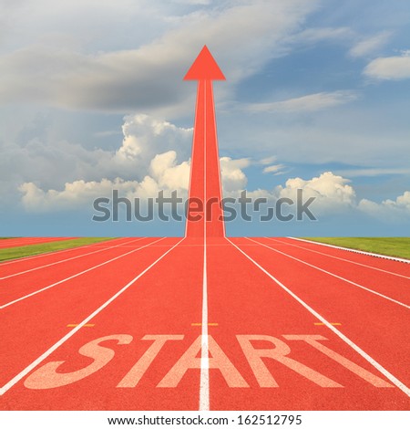 Start with arrow on running track, the concept of running and competing for success